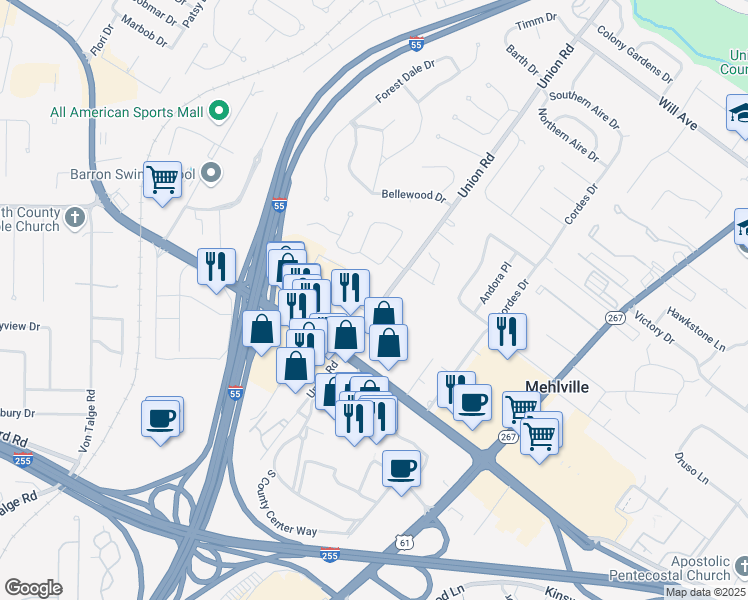 map of restaurants, bars, coffee shops, grocery stores, and more near 4311 Mcadoo Court in Saint Louis