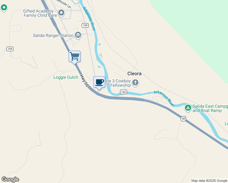 map of restaurants, bars, coffee shops, grocery stores, and more near 5210 U.S. 50 in Salida