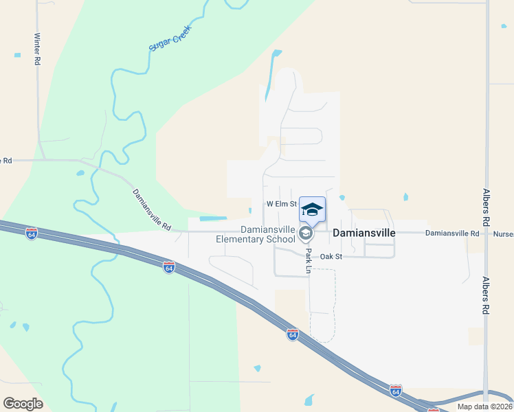 map of restaurants, bars, coffee shops, grocery stores, and more near 204 West Main Street in Damiansville