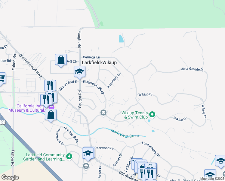 map of restaurants, bars, coffee shops, grocery stores, and more near 5321 Alyssum Court in Santa Rosa