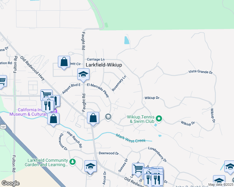 map of restaurants, bars, coffee shops, grocery stores, and more near 5321 Alyssum Court in Santa Rosa