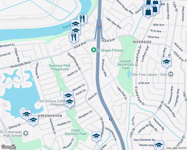 map of restaurants, bars, coffee shops, grocery stores, and more near 1031 Johnfer Way in Sacramento