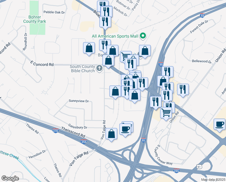 map of restaurants, bars, coffee shops, grocery stores, and more near 4511 Haverleigh Terrace in St. Louis