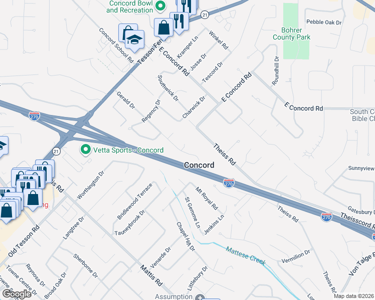 map of restaurants, bars, coffee shops, grocery stores, and more near 9777 Gerald Drive in St. Louis