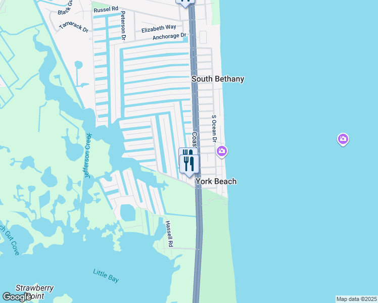 map of restaurants, bars, coffee shops, grocery stores, and more near 5 Bayshore Drive in South Bethany