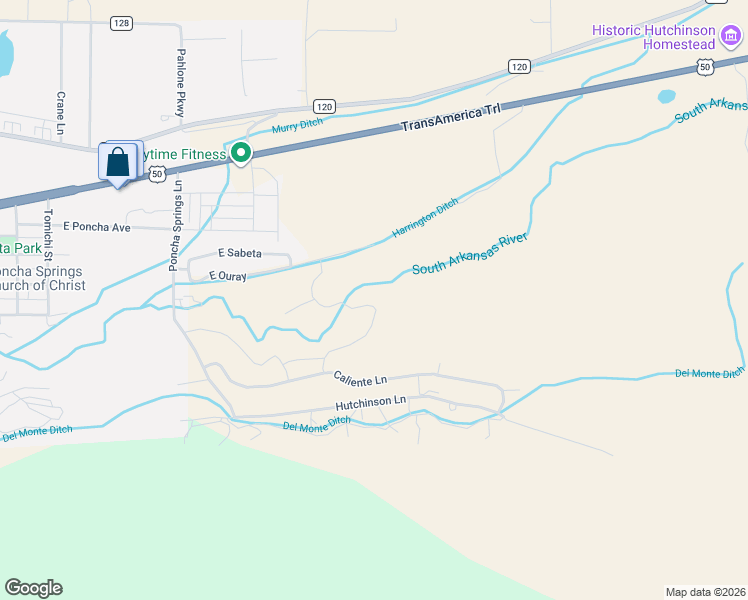map of restaurants, bars, coffee shops, grocery stores, and more near 1113 Little River in Salida