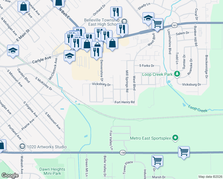 map of restaurants, bars, coffee shops, grocery stores, and more near 3223 Cedar Mountain Road in Belleville