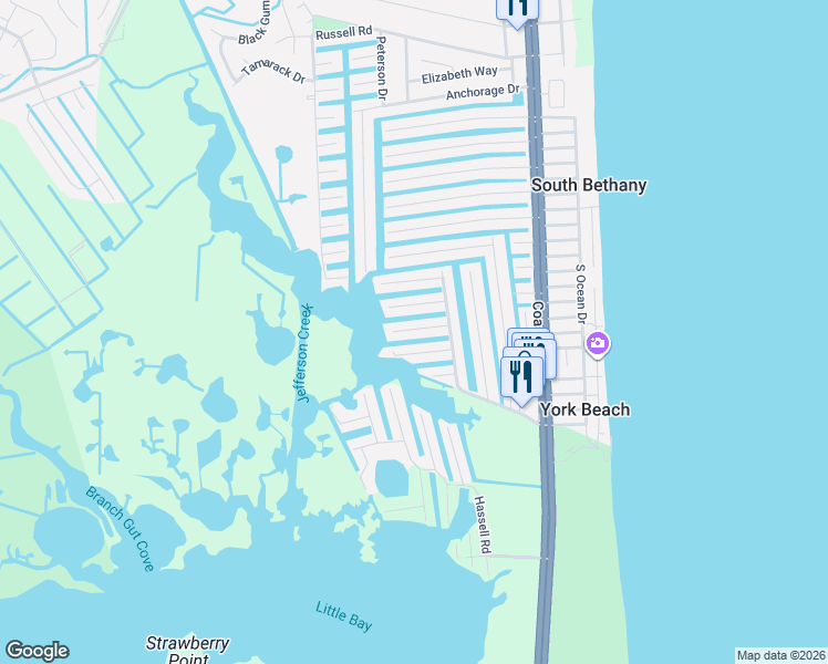 map of restaurants, bars, coffee shops, grocery stores, and more near 412 Kimberly Road in Bethany Beach