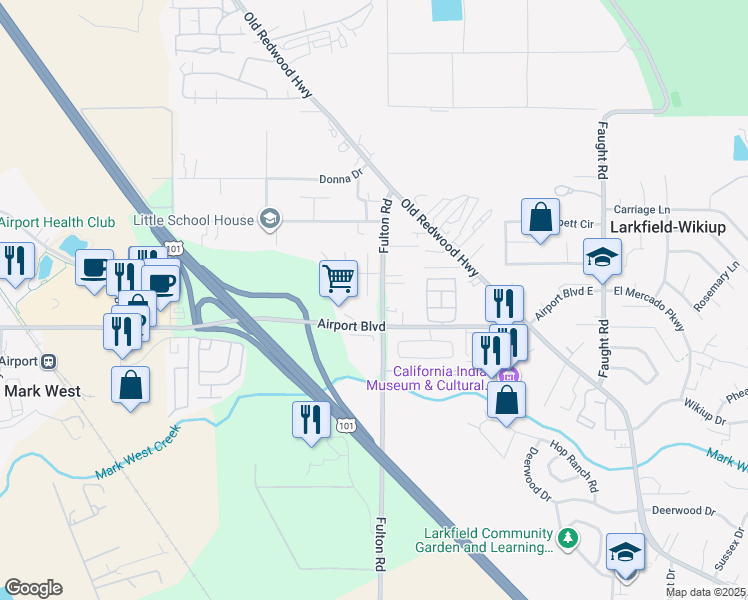 map of restaurants, bars, coffee shops, grocery stores, and more near 5328 Sunnybrook Court in Santa Rosa