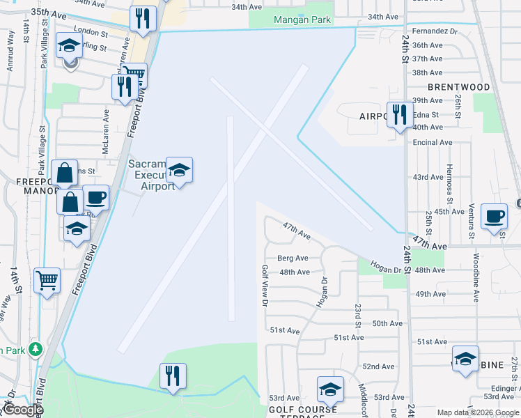 map of restaurants, bars, coffee shops, grocery stores, and more near 6400 Romack Circle in Sacramento
