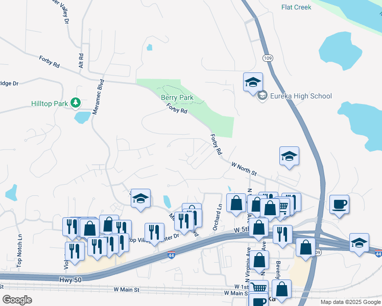 map of restaurants, bars, coffee shops, grocery stores, and more near 300 Forby Road in Eureka
