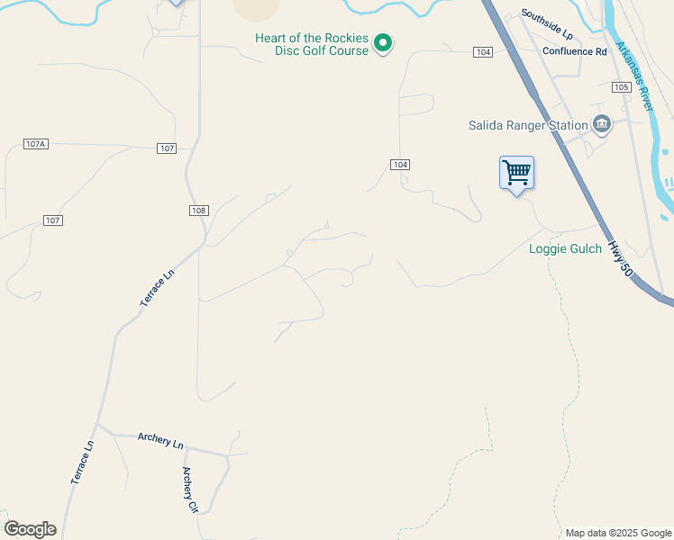 map of restaurants, bars, coffee shops, grocery stores, and more near 6397 Loggie Gulch in Salida