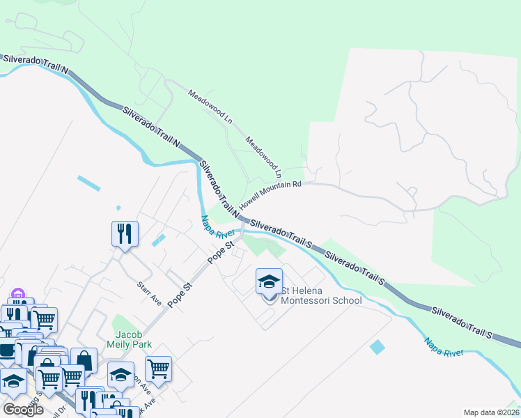map of restaurants, bars, coffee shops, grocery stores, and more near 1700 Howell Mountain Road in Saint Helena