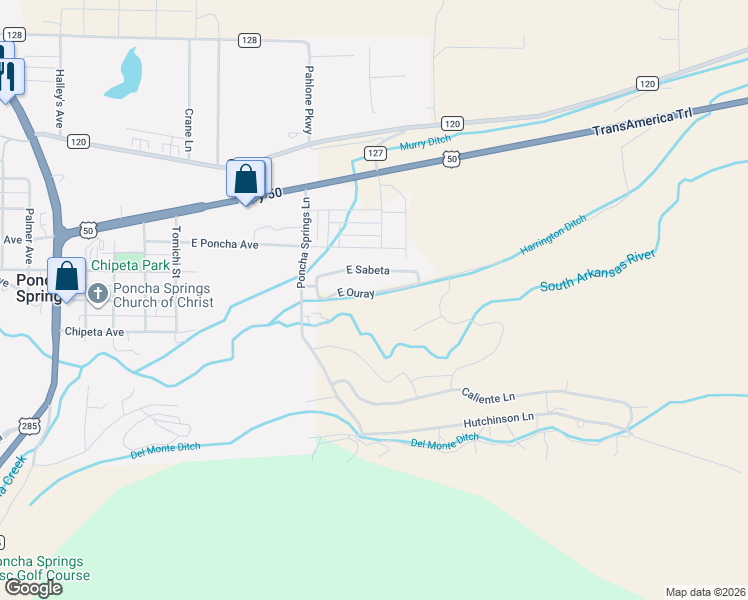 map of restaurants, bars, coffee shops, grocery stores, and more near 1110 East Ouray in Salida