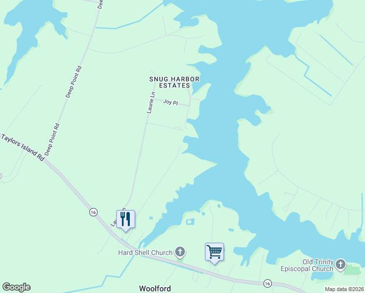 map of restaurants, bars, coffee shops, grocery stores, and more near 1542 Taylors Island Road in Woolford