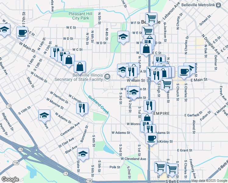 map of restaurants, bars, coffee shops, grocery stores, and more near 318 West Washington Street in Belleville