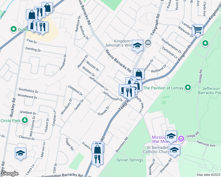 map of restaurants, bars, coffee shops, grocery stores, and more near 632 Bellsworth Court in St. Louis