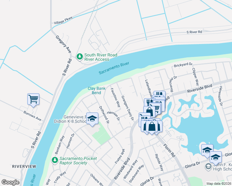 map of restaurants, bars, coffee shops, grocery stores, and more near 6310 Grangers Dairy Drive in Sacramento
