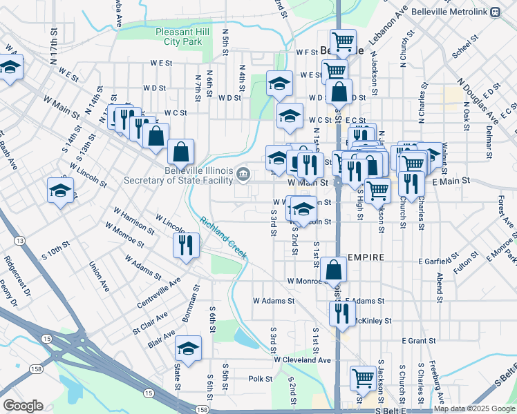 map of restaurants, bars, coffee shops, grocery stores, and more near 318 West Washington Street in Belleville