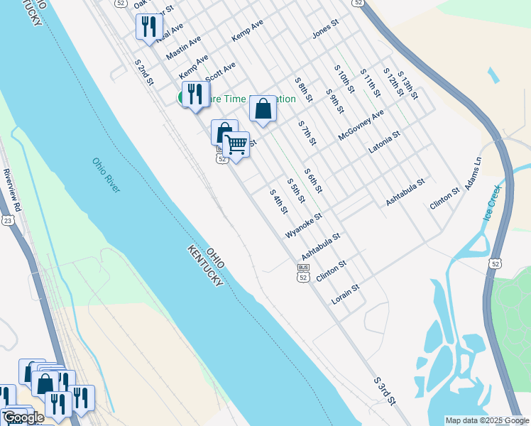 map of restaurants, bars, coffee shops, grocery stores, and more near 2637 South 3rd Street in Ironton