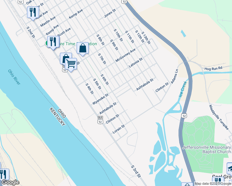 map of restaurants, bars, coffee shops, grocery stores, and more near 2809 South 6th Street in Ironton