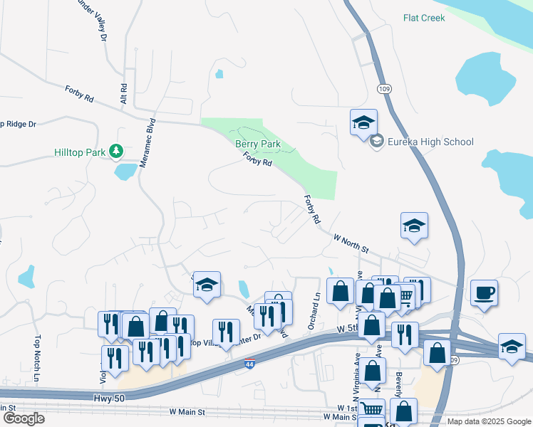 map of restaurants, bars, coffee shops, grocery stores, and more near 300 Forby Road in Eureka