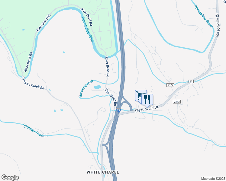 map of restaurants, bars, coffee shops, grocery stores, and more near 302 Cedar Ridge Road in Sissonville