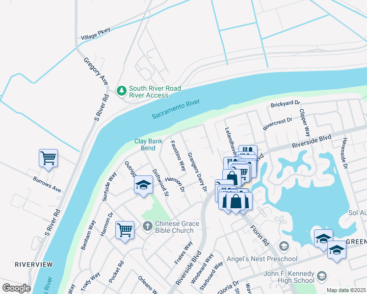map of restaurants, bars, coffee shops, grocery stores, and more near 6310 Grangers Dairy Dr in Sacramento