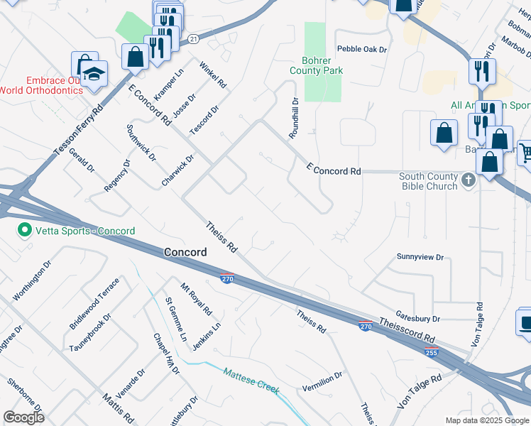 map of restaurants, bars, coffee shops, grocery stores, and more near 4900 Dorsie Drive in St. Louis