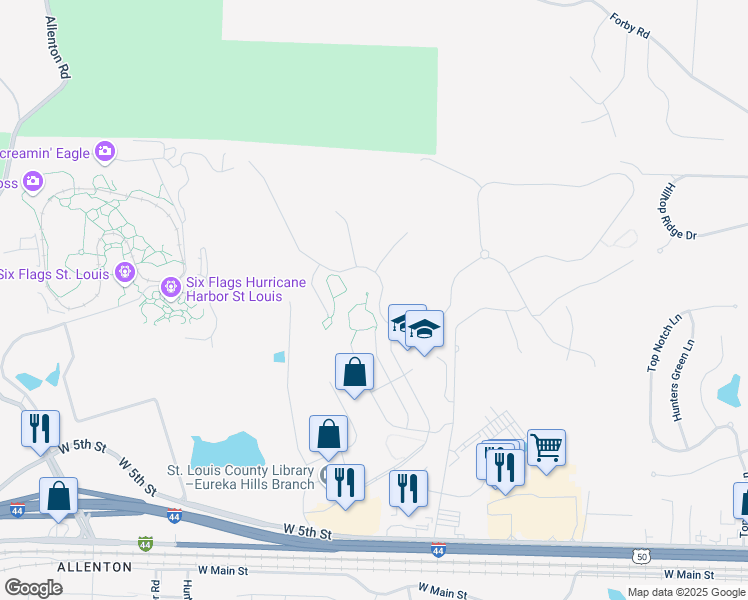 map of restaurants, bars, coffee shops, grocery stores, and more near 5229 Eagle Wing Court in Eureka