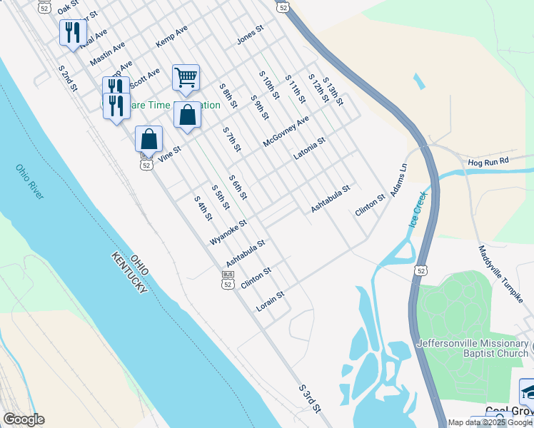 map of restaurants, bars, coffee shops, grocery stores, and more near 2809 South 6th Street in Ironton