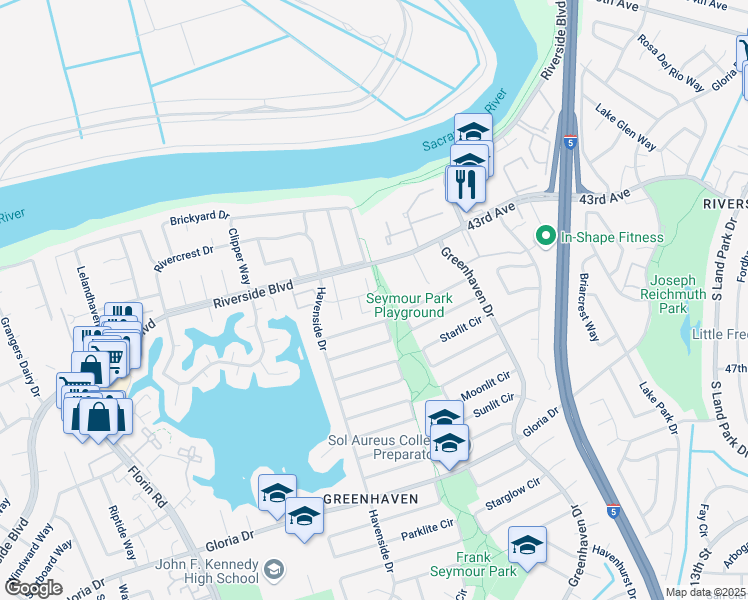 map of restaurants, bars, coffee shops, grocery stores, and more near 58 Quay Court in Sacramento