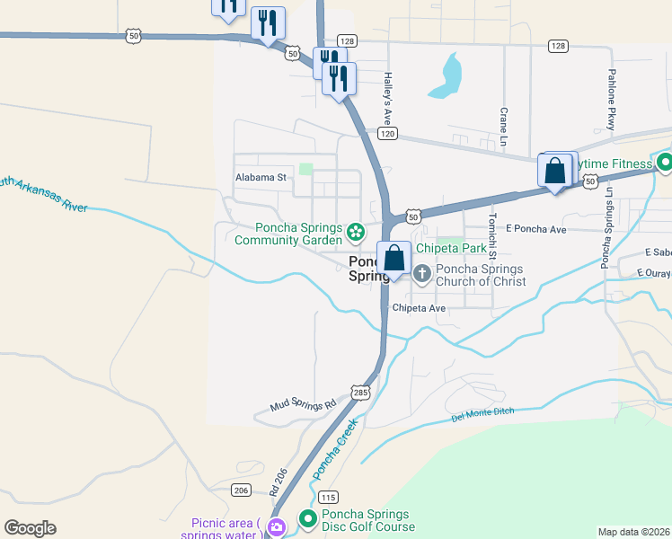 map of restaurants, bars, coffee shops, grocery stores, and more near 209 True Avenue in Salida