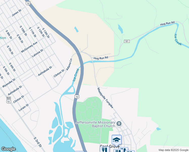 map of restaurants, bars, coffee shops, grocery stores, and more near 925 County Road 24 in Ironton