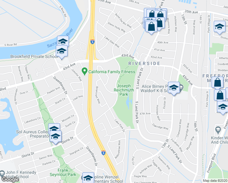 map of restaurants, bars, coffee shops, grocery stores, and more near 6301 Fennwood Court in Sacramento