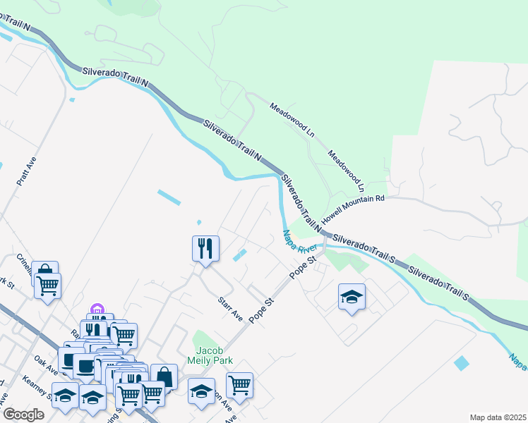 map of restaurants, bars, coffee shops, grocery stores, and more near 17 Redondo Court in St. Helena
