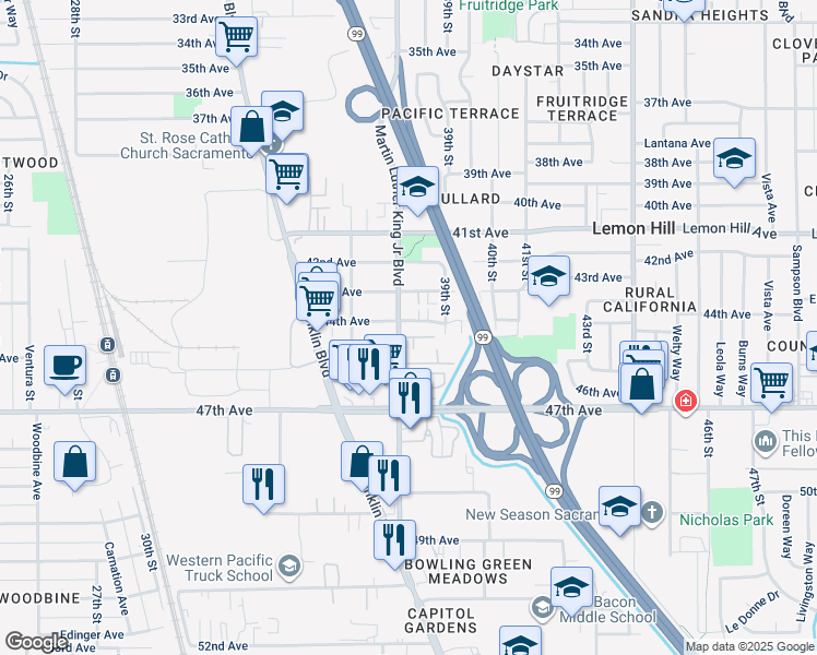 map of restaurants, bars, coffee shops, grocery stores, and more near in Lemon Hill