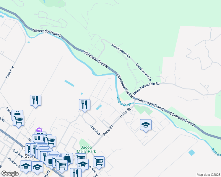 map of restaurants, bars, coffee shops, grocery stores, and more near 17 Redondo Court in St. Helena