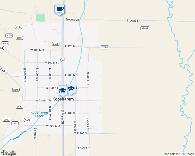 map of restaurants, bars, coffee shops, grocery stores, and more near 270 East 200 North Street in Koosharem