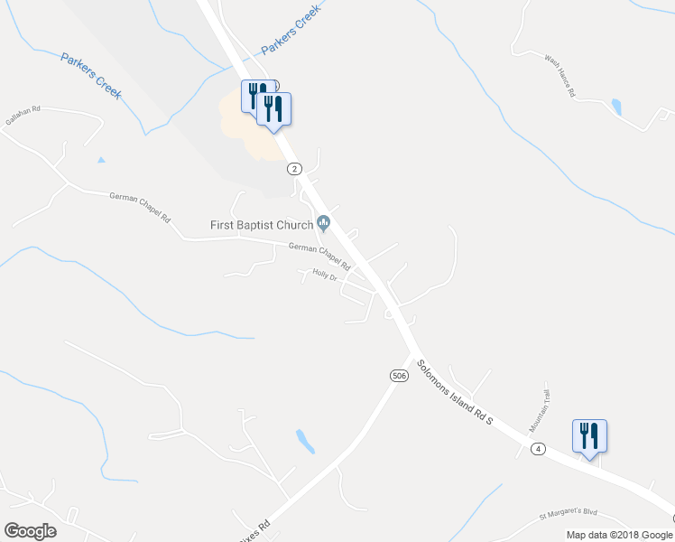 map of restaurants, bars, coffee shops, grocery stores, and more near 310 German Chapel Road in Prince Frederick