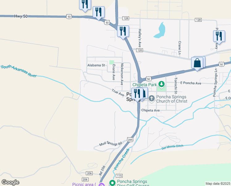 map of restaurants, bars, coffee shops, grocery stores, and more near 315 True Avenue in Salida