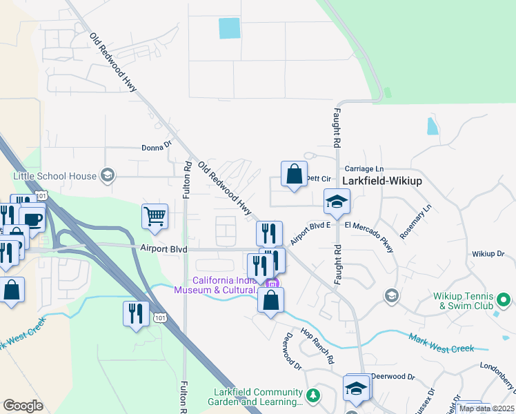 map of restaurants, bars, coffee shops, grocery stores, and more near 5360 Old Redwood Highway in Santa Rosa