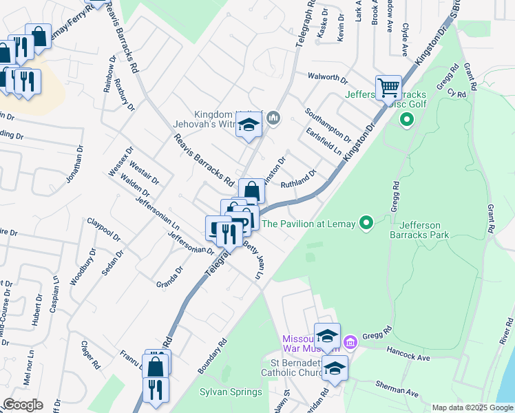 map of restaurants, bars, coffee shops, grocery stores, and more near 307 Sigsbee Avenue in St. Louis