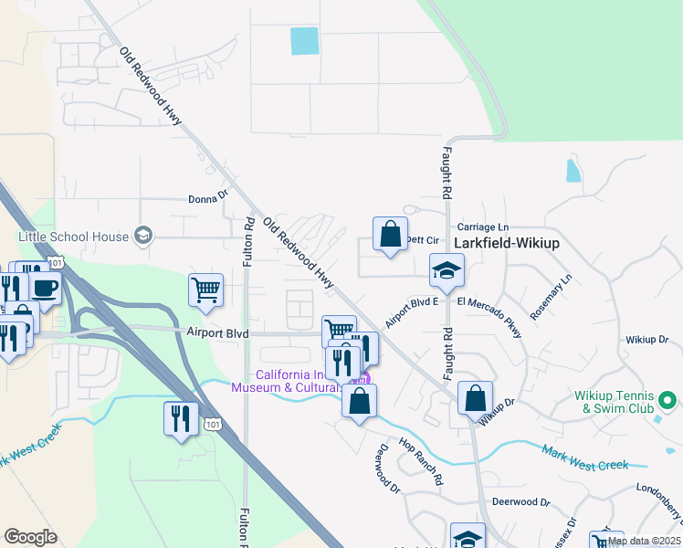 map of restaurants, bars, coffee shops, grocery stores, and more near 5360 Old Redwood Highway in Santa Rosa