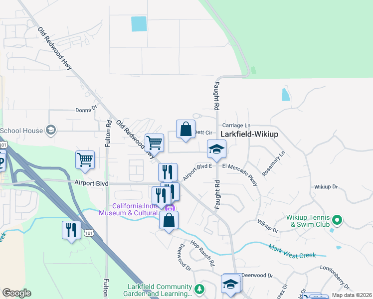 map of restaurants, bars, coffee shops, grocery stores, and more near 5669 Dempsey Place in Santa Rosa