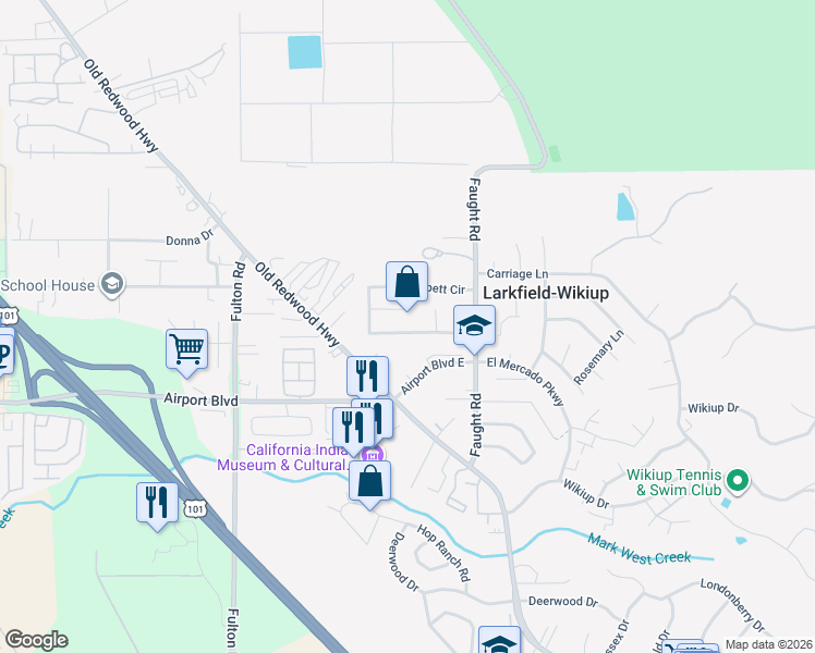 map of restaurants, bars, coffee shops, grocery stores, and more near 5669 Dempsey Place in Santa Rosa