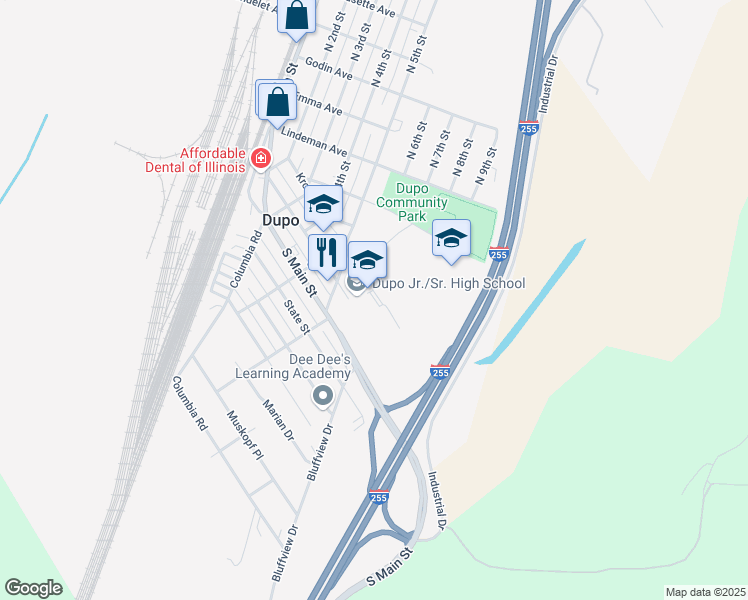 map of restaurants, bars, coffee shops, grocery stores, and more near 600 Louisa Avenue in Dupo