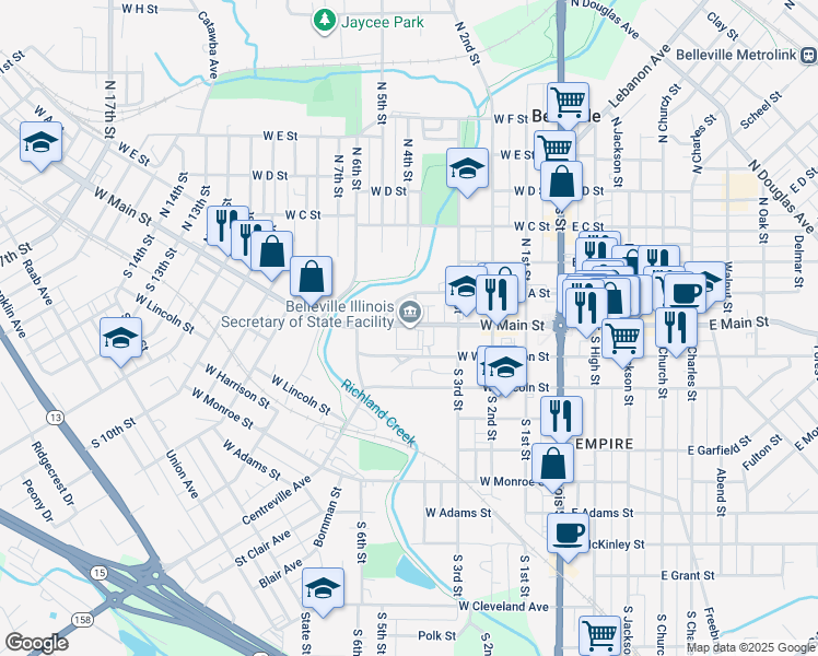 map of restaurants, bars, coffee shops, grocery stores, and more near 400 West Main Street in Belleville