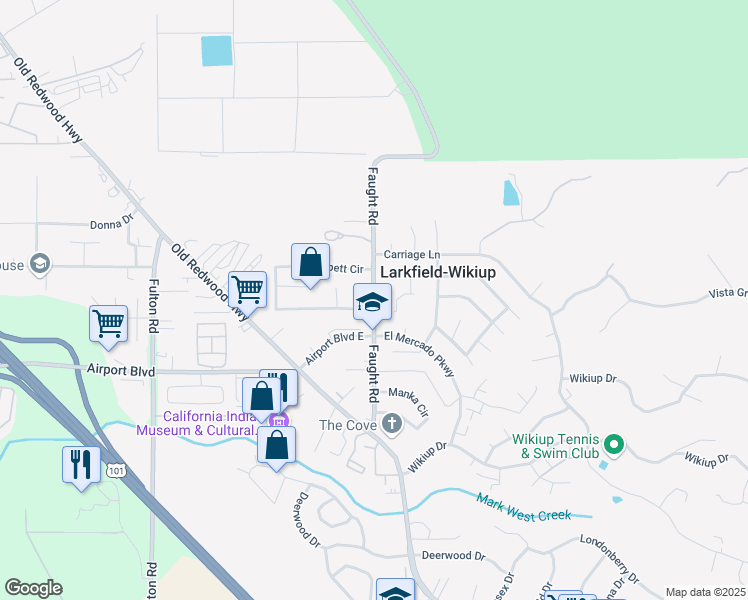 map of restaurants, bars, coffee shops, grocery stores, and more near in Larkfield-Wikiup