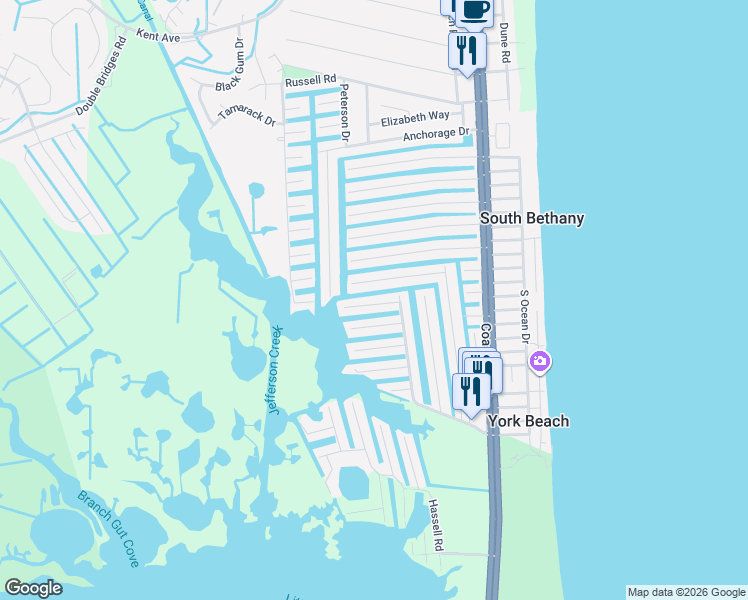 map of restaurants, bars, coffee shops, grocery stores, and more near 238 Bayshore Drive in Bethany Beach
